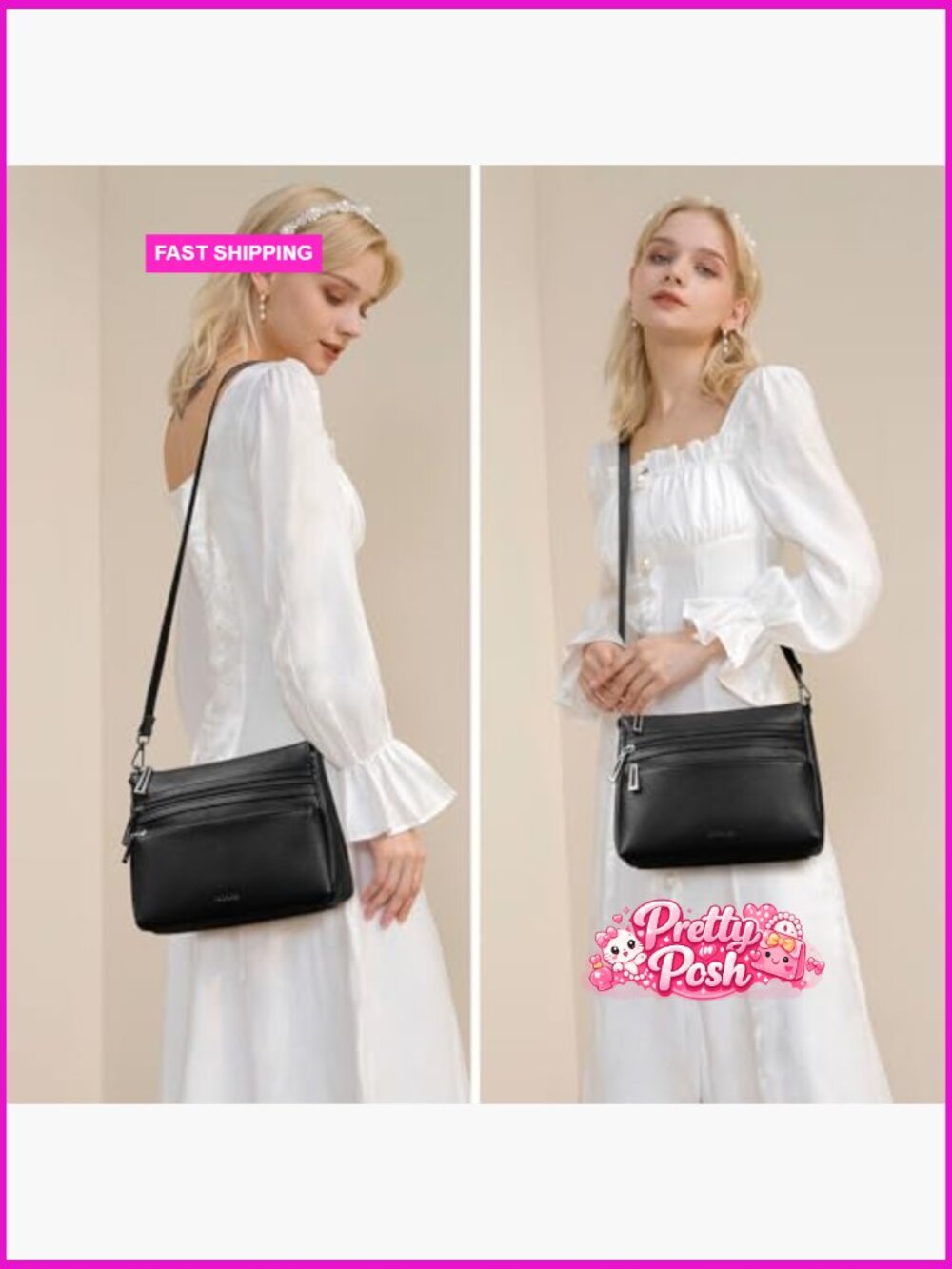 Vegan Leather Crossbody Bag with Adjustable Strap Sling Purse - Picture 2 of 7